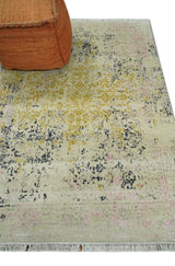 4x6 Fine Hand Knotted Gold, Gray and Ivory Modern Abstract Wool and SIlk Area Rug | AGR17