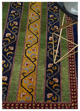4x6 Green, Gold and Blue Striped Wool Hand Knotted Southwestern Lori Gabbeh Rug