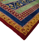 4x6 Green, Gold and Blue Striped Wool Hand Knotted Southwestern Lori Gabbeh Rug