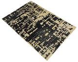 4x6 Hand Knotted Beige and Black Modern Abstract Contemporary Recycled Silk Area Rug