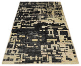 4x6 Hand Knotted Beige and Black Modern Abstract Contemporary Recycled Silk Area Rug