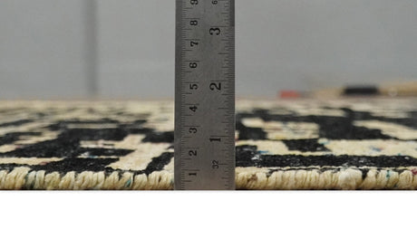 4x6 Hand Knotted Beige and Black Modern Abstract Contemporary Recycled Silk Area Rug