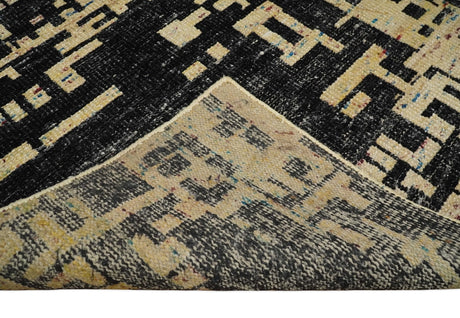 4x6 Hand Knotted Beige and Black Modern Abstract Contemporary Recycled Silk Area Rug