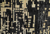 4x6 Hand Knotted Beige and Black Modern Abstract Contemporary Recycled Silk Area Rug