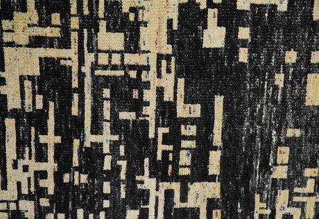 4x6 Hand Knotted Beige and Black Modern Abstract Contemporary Recycled Silk Area Rug