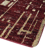 4x6 Hand Knotted Beige and Maroon Modern Abstract Recycled Silk Area Rug