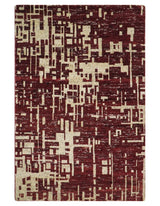4x6 Hand Knotted Beige and Maroon Modern Abstract Recycled Silk Area Rug