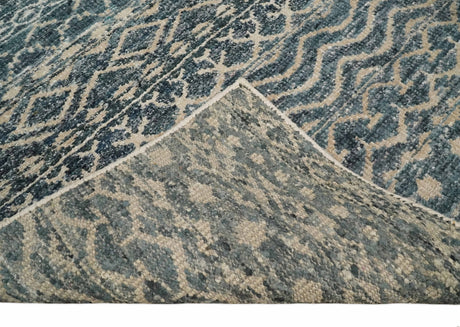 4x6 Hand Knotted Ivory, Beige and Blue Modern Contemporary Southwestern Tribal Trellis Recycled Silk Area Rug | OP55