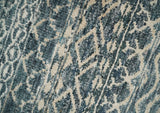 4x6 Hand Knotted Ivory, Beige and Blue Modern Contemporary Southwestern Tribal Trellis Recycled Silk Area Rug | OP55