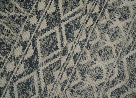 4x6 Hand Knotted Ivory, Black and Gray Modern Contemporary Southwestern Tribal Trellis Recycled Silk Area Rug | OP56