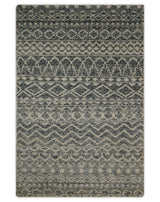 4x6 Hand Knotted Ivory, Black and Gray Modern Contemporary Southwestern Tribal Trellis Recycled Silk Area Rug | OP56