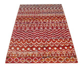 4x6 Hand Knotted Rust and Ivory Modern Contemporary Southwestern Tribal Trellis Recycled Silk Area Rug