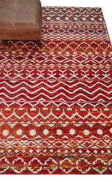 4x6 Hand Knotted Rust and Ivory Modern Contemporary Southwestern Tribal Trellis Recycled Silk Area Rug