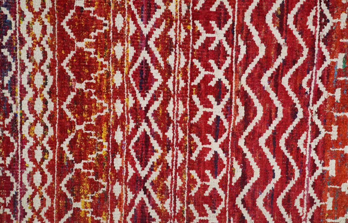 4x6 Hand Knotted Rust and Ivory Modern Contemporary Southwestern Tribal Trellis Recycled Silk Area Rug