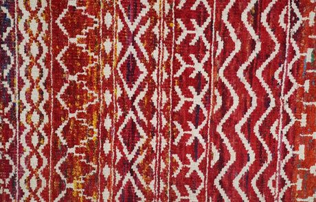 4x6 Hand Knotted Rust and Ivory Modern Contemporary Southwestern Tribal Trellis Recycled Silk Area Rug