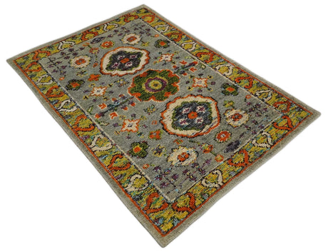 4x6 Hand Knotted Silver, Yellow and Orange Persian Oushak Recycled Silk Area Rug