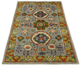 4x6 Hand Knotted Silver, Yellow and Orange Persian Oushak Recycled Silk Area Rug