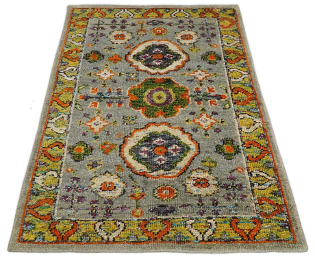 4x6 Hand Knotted Silver, Yellow and Orange Persian Oushak Recycled Silk Area Rug