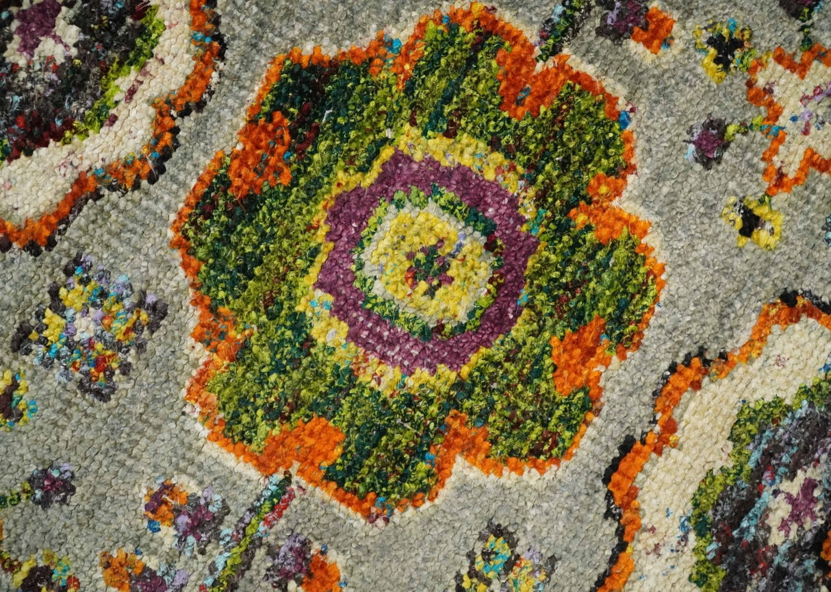 4x6 Hand Knotted Silver, Yellow and Orange Persian Oushak Recycled Silk Area Rug