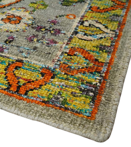 4x6 Hand Knotted Silver, Yellow and Orange Persian Oushak Recycled Silk Area Rug