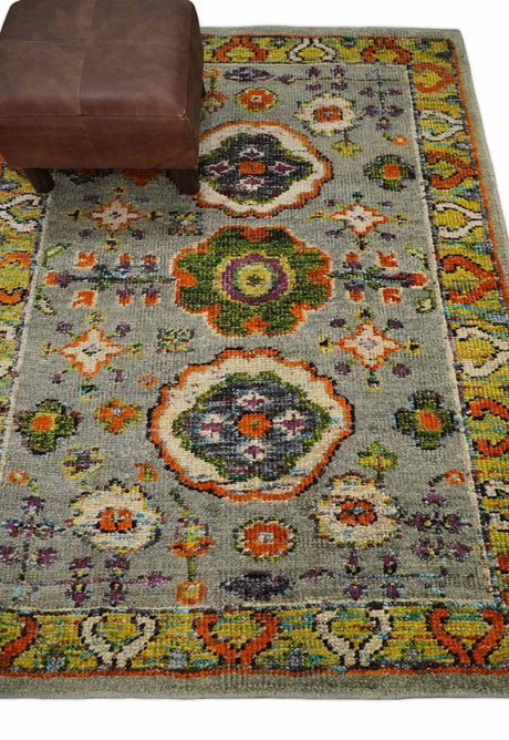 4x6 Hand Knotted Silver, Yellow and Orange Persian Oushak Recycled Silk Area Rug