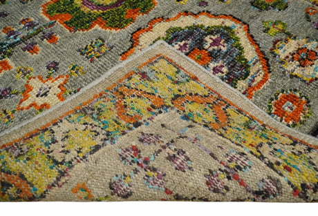 4x6 Hand Knotted Silver, Yellow and Orange Persian Oushak Recycled Silk Area Rug