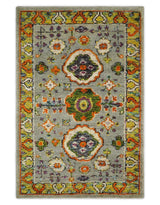 4x6 Hand Knotted Silver, Yellow and Orange Persian Oushak Recycled Silk Area Rug
