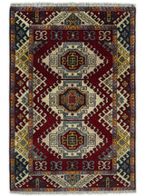 4x6 Hand Knotted Traditional Kazak Ivory and Rust Wool Area Rug