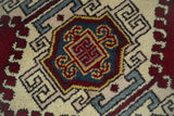 4x6 Hand Knotted Traditional Kazak Ivory and Rust Wool Area Rug