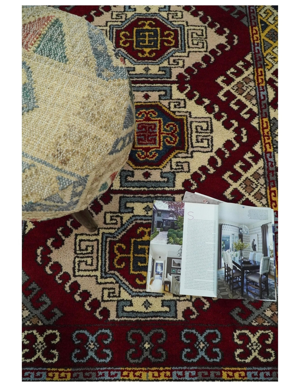 4x6 Hand Knotted Traditional Kazak Ivory and Rust Wool Area Rug