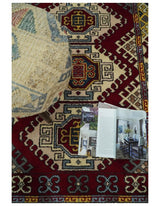 4x6 Hand Knotted Traditional Kazak Ivory and Rust Wool Area Rug