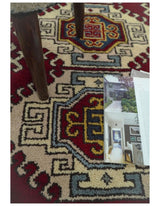 4x6 Hand Knotted Traditional Kazak Ivory and Rust Wool Area Rug