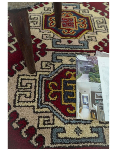 4x6 Hand Knotted Traditional Kazak Ivory and Rust Wool Area Rug