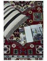 4x6 Hand Knotted Traditional Kazak Maroon And Blue Wool Area Rug