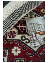 4x6 Hand Knotted Traditional Kazak Maroon And Blue Wool Area Rug