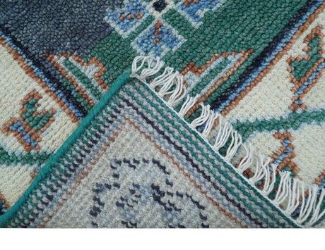 4x6 Hand knotted Traditional Khotan Design Teal And Ivory Wool Rug