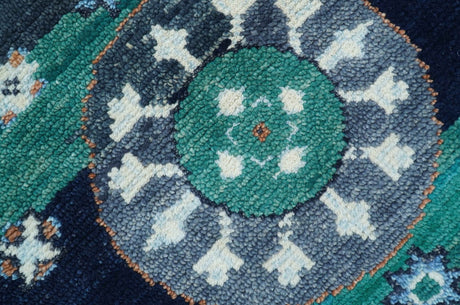 4x6 Hand knotted Traditional Khotan Design Teal And Ivory Wool Rug