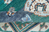 4x6 Hand knotted Traditional Khotan Design Teal And Ivory Wool Rug