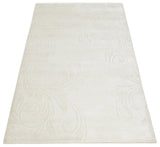 4x6 Hand Woven and Carved Silver and Ivory Floral Art Silk Rug | KNT5