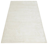 4x6 Hand Woven and Carved Silver and Ivory Floral Art Silk Rug | KNT5-Area Rug-Parc Decor