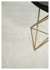 4x6 Hand Woven and Carved Silver and Ivory Floral Art Silk Rug | KNT5-Area Rug-Parc Decor