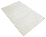 4x6 Hand Woven Silver and Ivory Modern Floral Art Silk Rug