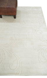 4x6 Hand Woven Silver and Ivory Modern Floral Art Silk Rug