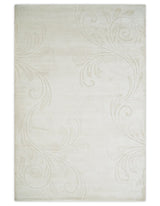 4x6 Hand Woven Silver and Ivory Modern Floral Art Silk Rug