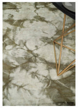 4x6 Modern Abstract Hand Woven Silver and Olive Art Silk Rug