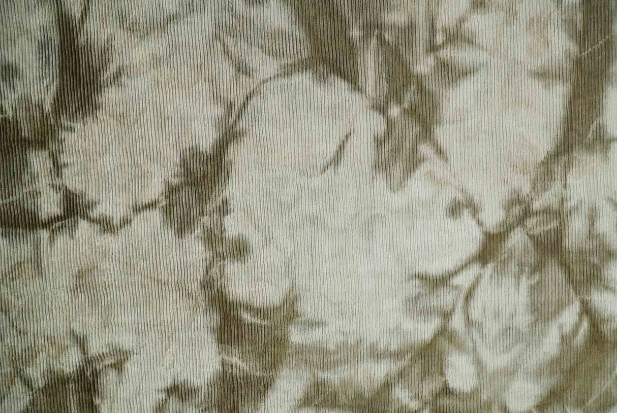 4x6 Modern Abstract Hand Woven Silver and Olive Art Silk Rug