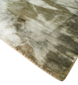 4x6 Modern Abstract Hand Woven Silver and Olive Art Silk Rug