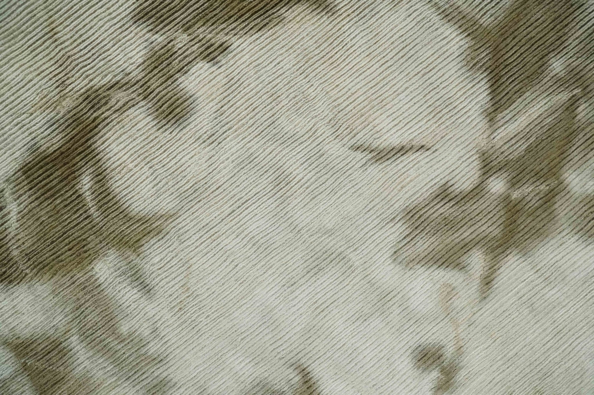 4x6 Modern Abstract Hand Woven Silver and Olive Art Silk Rug | KNT15-Area Rug-Parc Decor