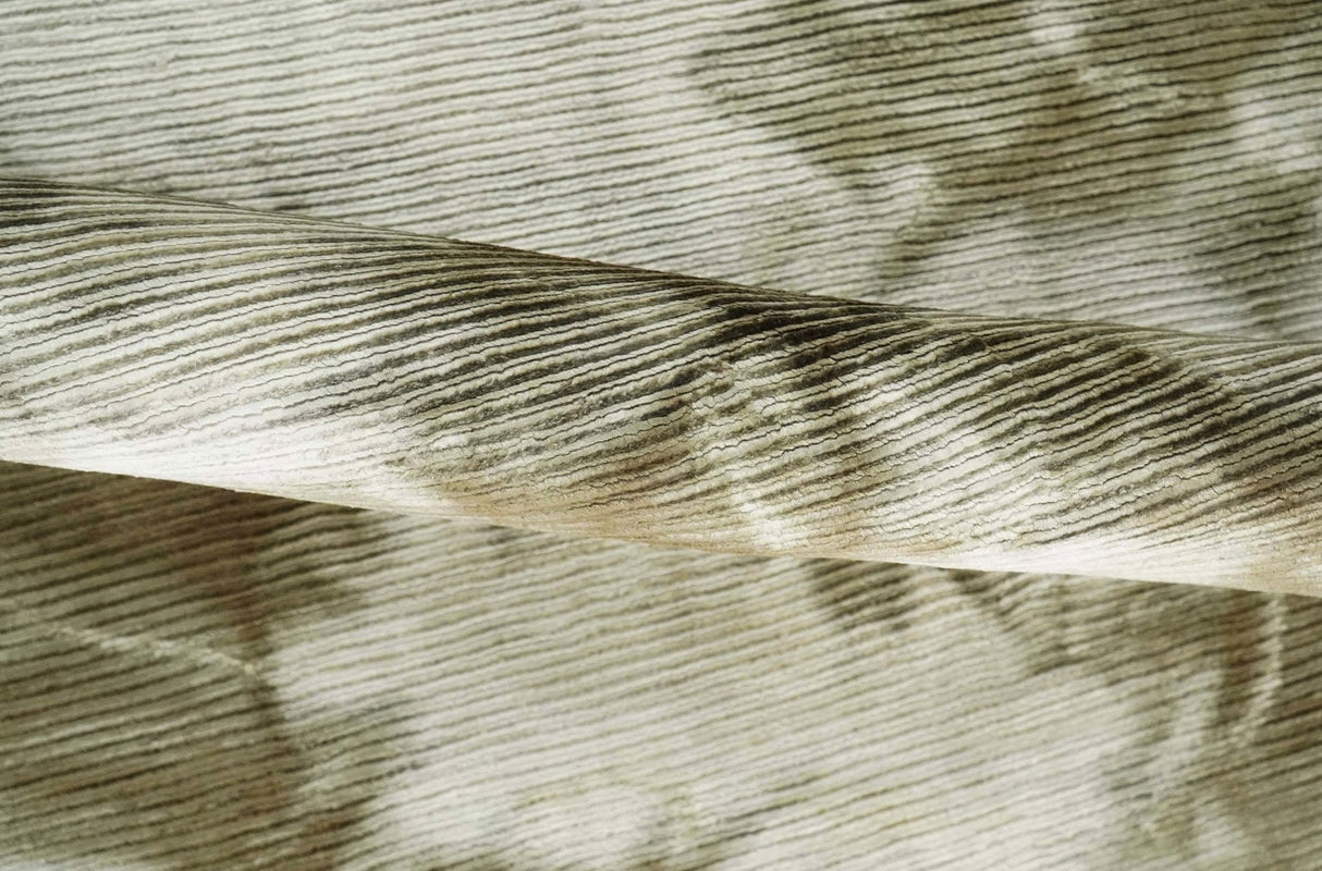 4x6 Modern Abstract Hand Woven Silver and Olive Art Silk Rug | KNT15-Area Rug-Parc Decor