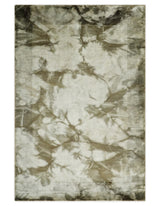 4x6 Modern Abstract Hand Woven Silver and Olive Art Silk Rug